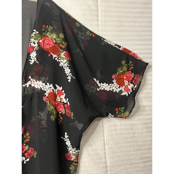Floral Open Front Kimono Cardigan Black Sheer Cover-Up 2XL Lightweight Plus Size - Picture 5 of 13